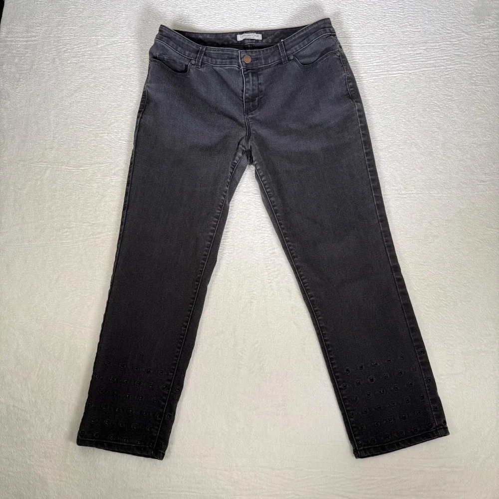 Coldwater Creek Natural Fit Black Straight Leg‎ Embroidered Hem Jeans P10 60033